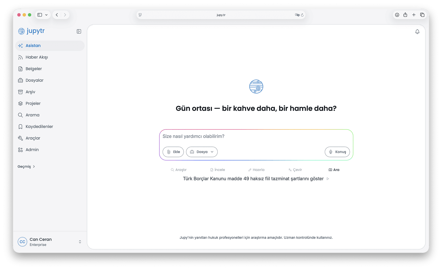 Yapay zeka destekli yerli hukuk asistanı: Jupytr