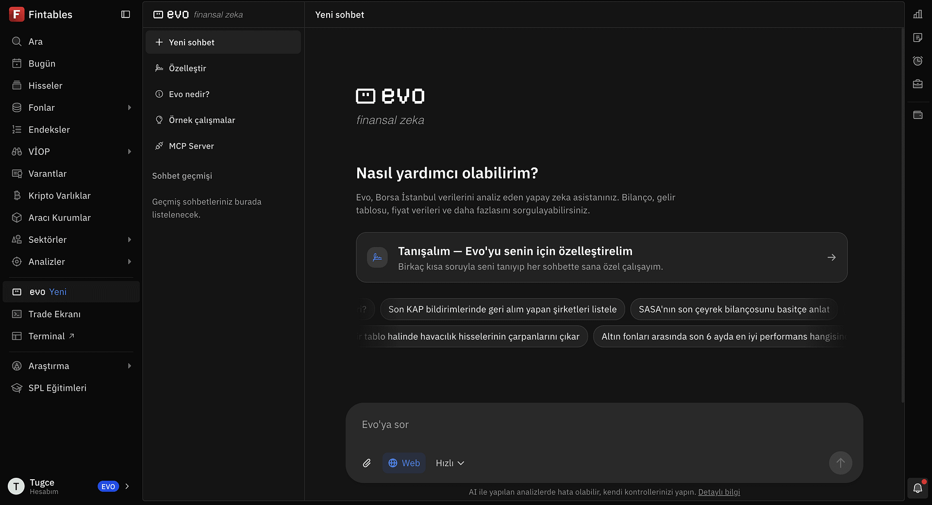Fintables’tan finansal yapay zeka asistanı: Evo